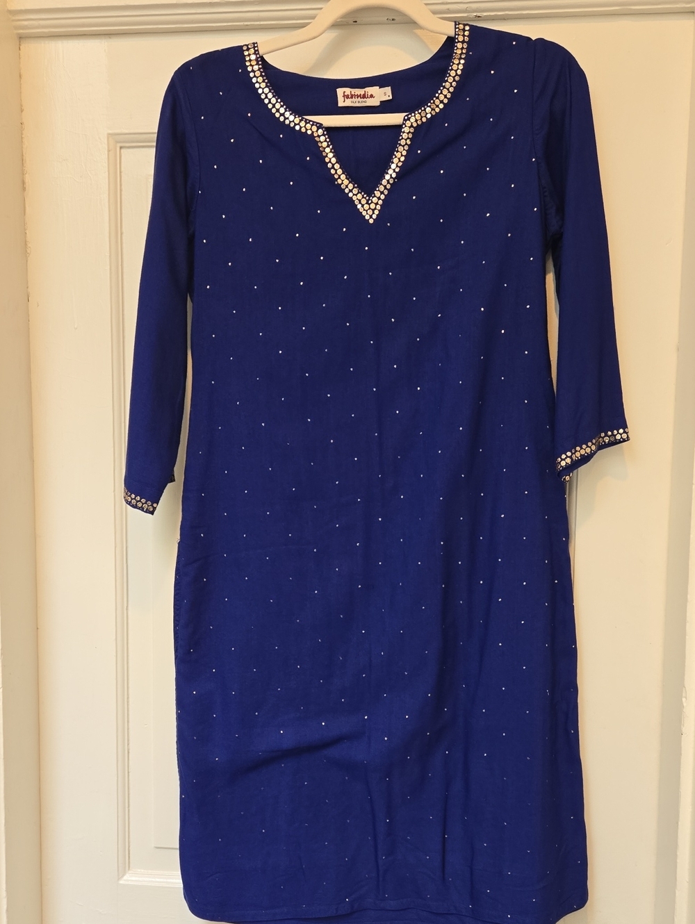 Fabindia Silk Royal Blue Embellished Long Sleeve Kurta